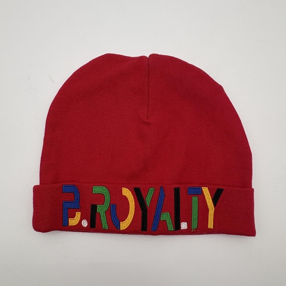 B.ROYALTY Beanie Hat Mens One Size Red Knit Cuffed Embroidered Stretch Winter